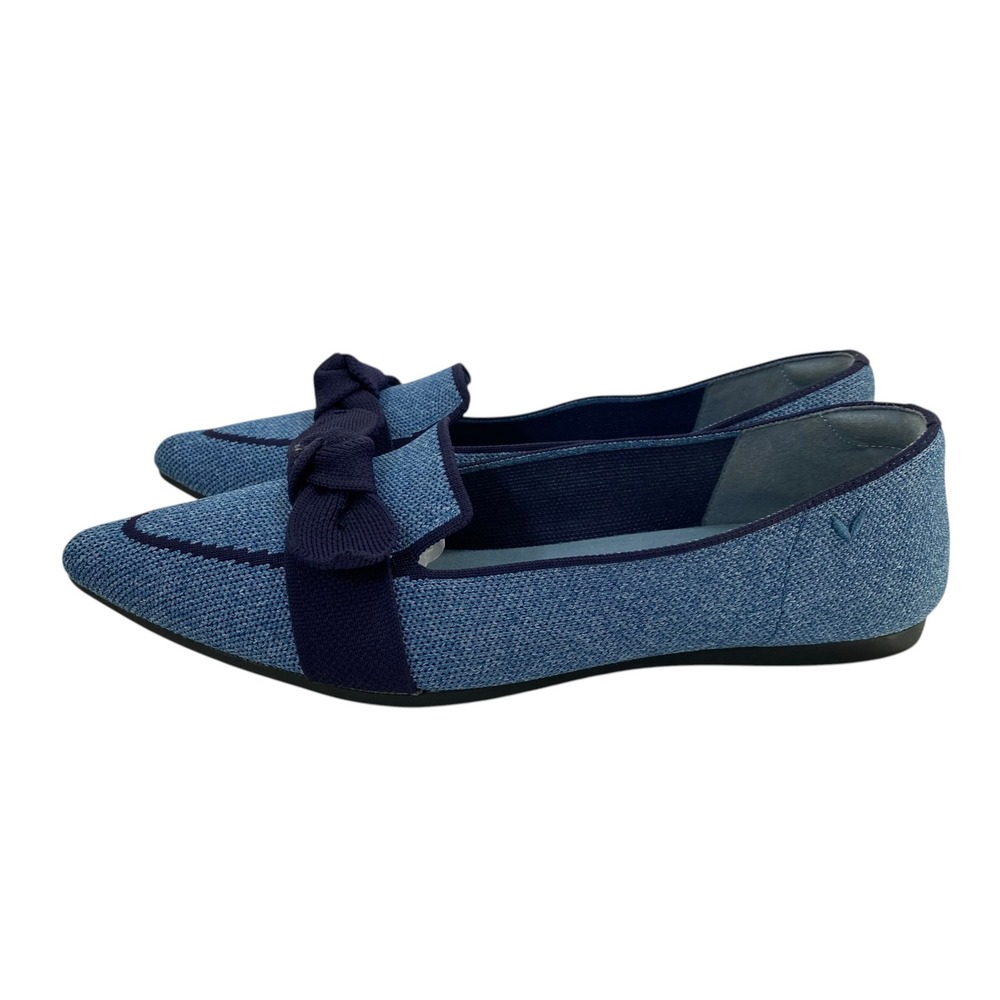 VIVAIA Michelle 2.0 Chic Pointed Toe Bow Loafers Denim Blue Chambray Flats 8.5